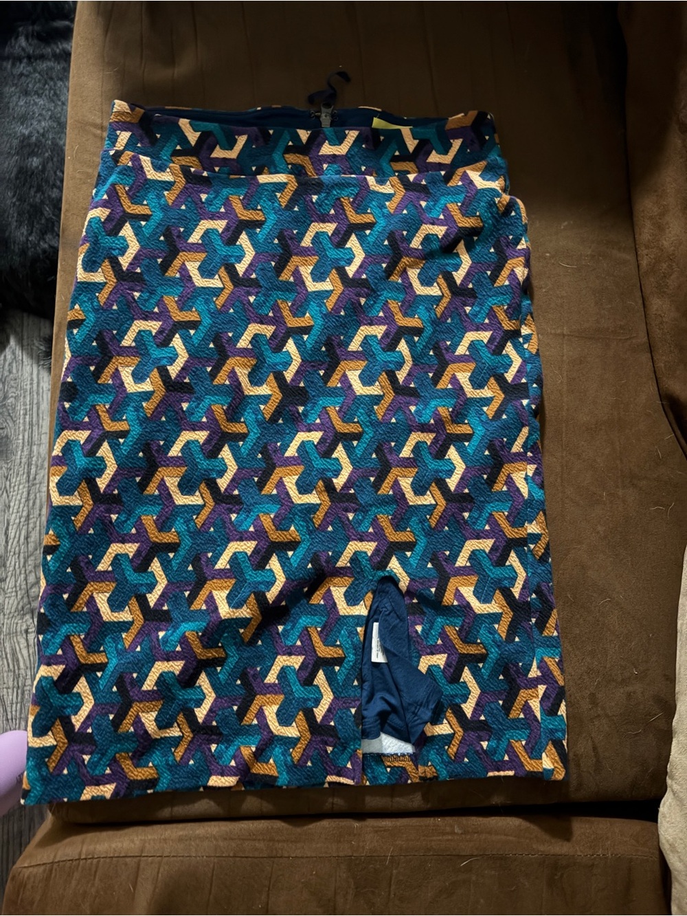 Maeve multicolored - Geometric Knit Pencil Skirt - Teal,  Purple, Navy & Mustard